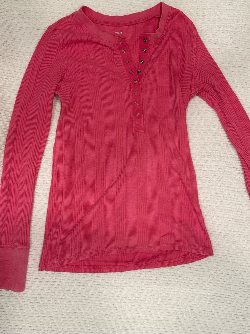 Aerie Pink Waffle Knit Henley Long Sleeve Top Size M
